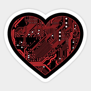 Technology Lover Red Circuit Board Heart Sticker